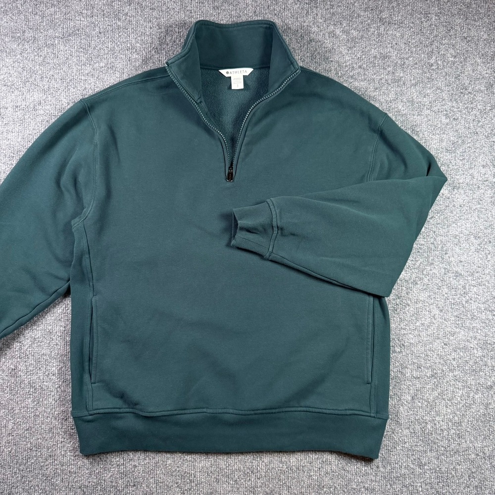 Athleta Quarter Zip Sweatshirt Womens Small Green Fleece Pullover Pockets